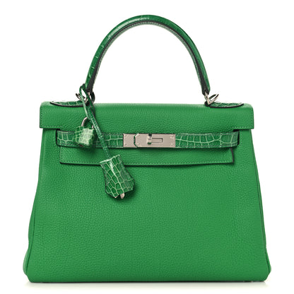 Hermes Togo Shiny Niloticus Crocodile Kelly Retourne Touch 28 Bambou 1 of 12