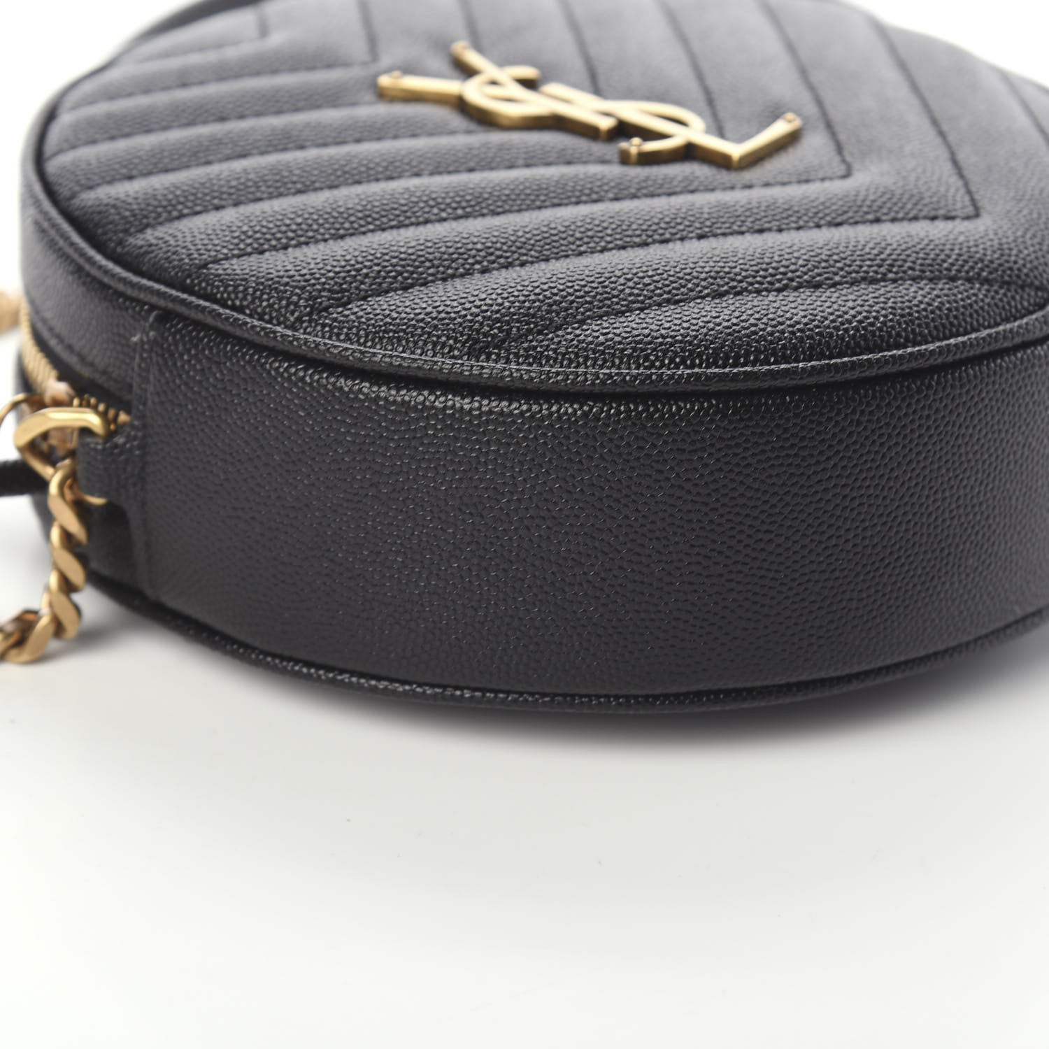 Saint Laurent Grain De Poudre Matelasse Chevron Quilted Round Vinyle Camera Bag Black 6 of 7