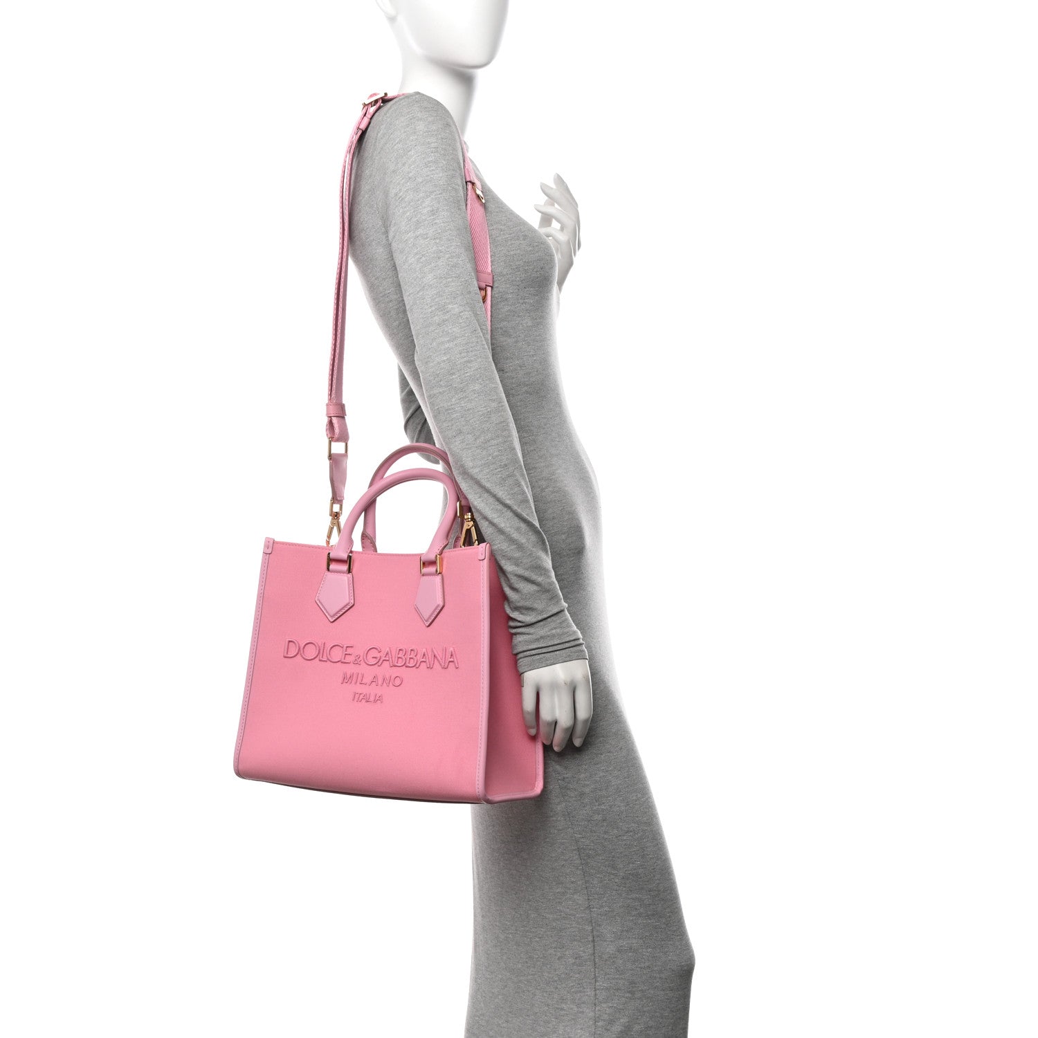 Dolce & Gabbana Canvas Embroidered Logo Shopper Tote Pink 2 of 11