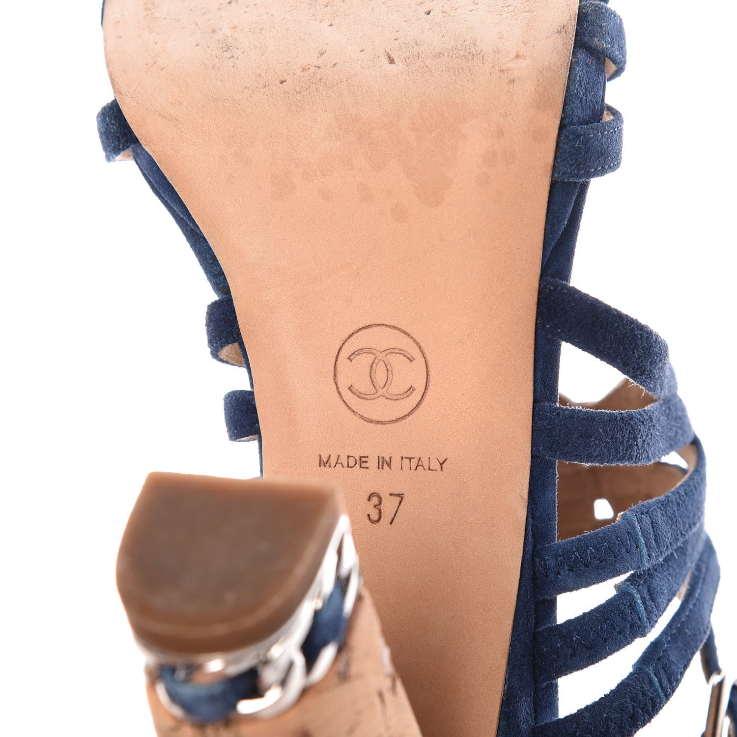Chanel Suede Cork Sandals 37 Dark Blue 8 of 19