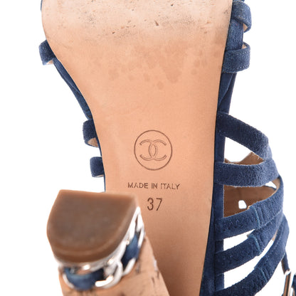 Chanel Suede Cork Sandals 37 Dark Blue 8 of 19