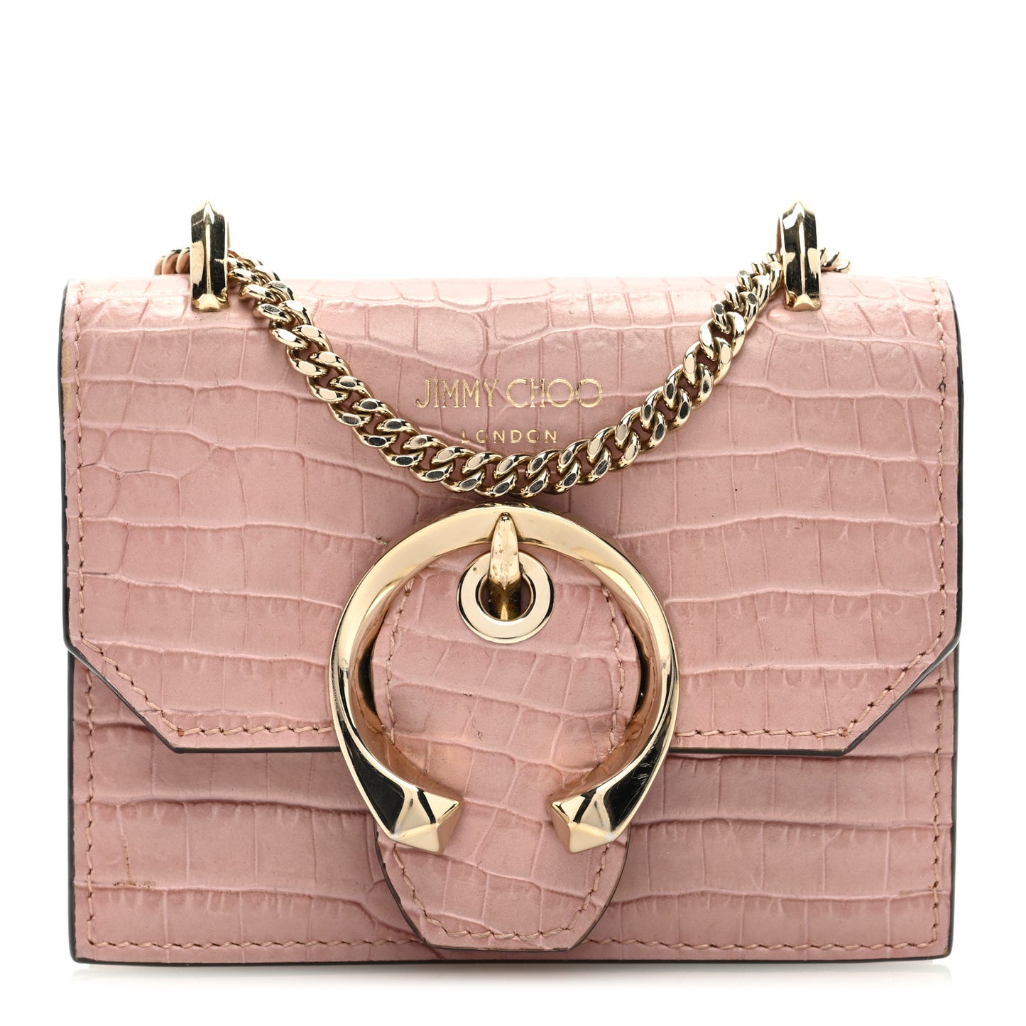 Calfskin Crocodile Embossed Mini Paris Crossbody Blush