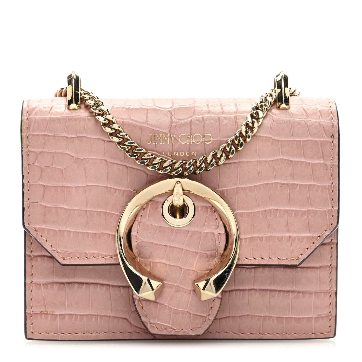 Jimmy Choo Calfskin Crocodile Embossed Mini Paris Crossbody Blush 1 of 8