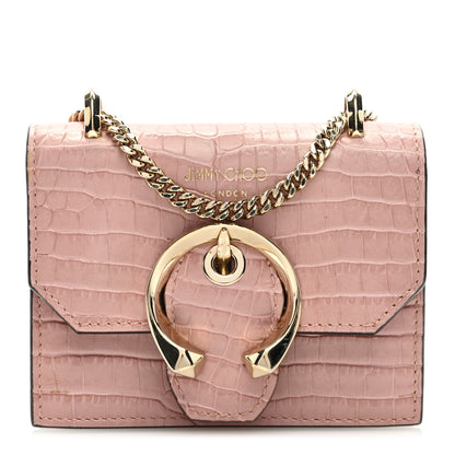 Jimmy Choo Calfskin Crocodile Embossed Mini Paris Crossbody Blush 1 of 8