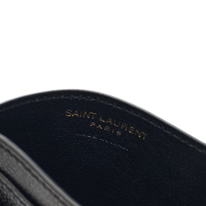 Saint Laurent Grain De Poudre Matelasse Chevron Monogram Credit Card Case Black 6 of 7