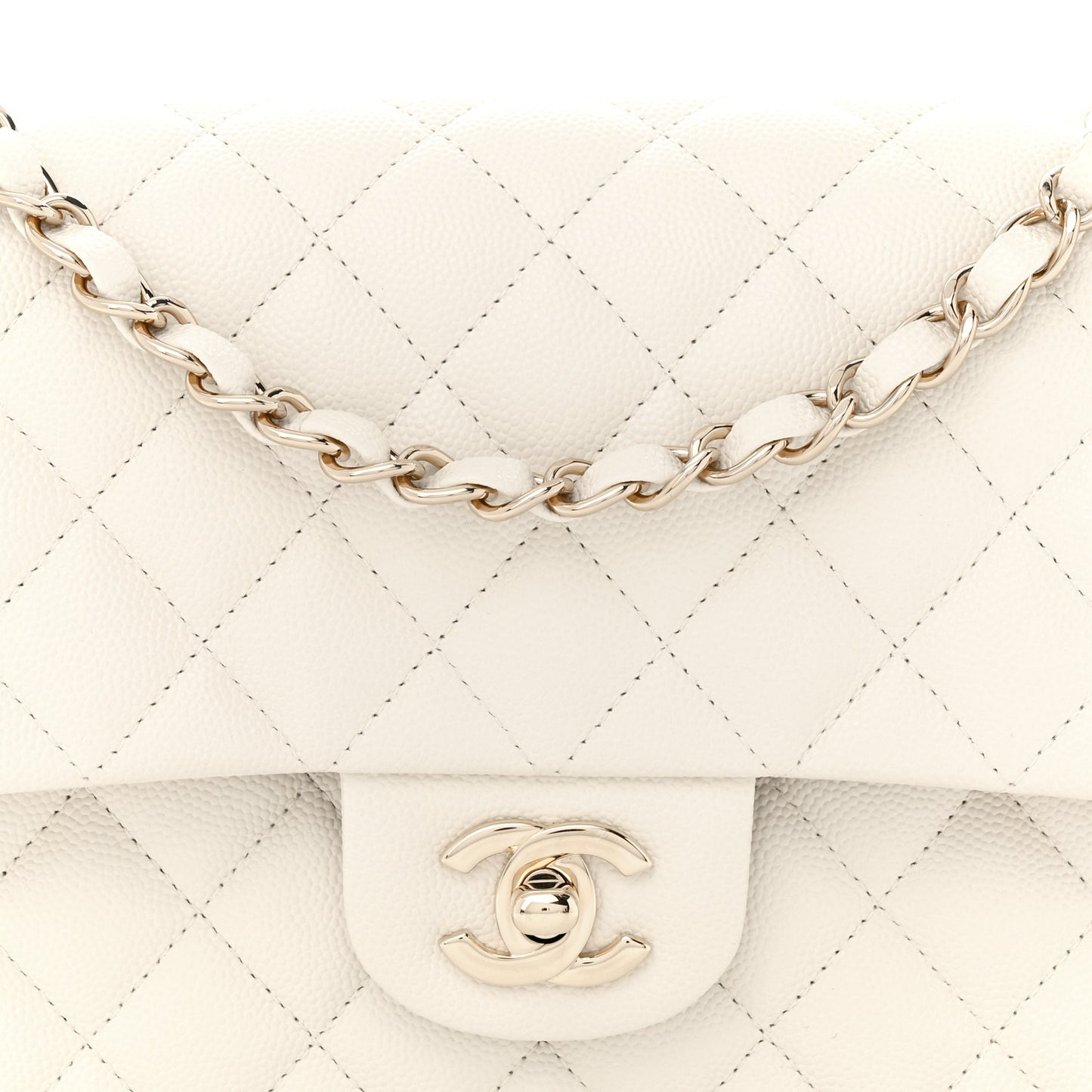 Caviar Quilted Medium Double Flap White