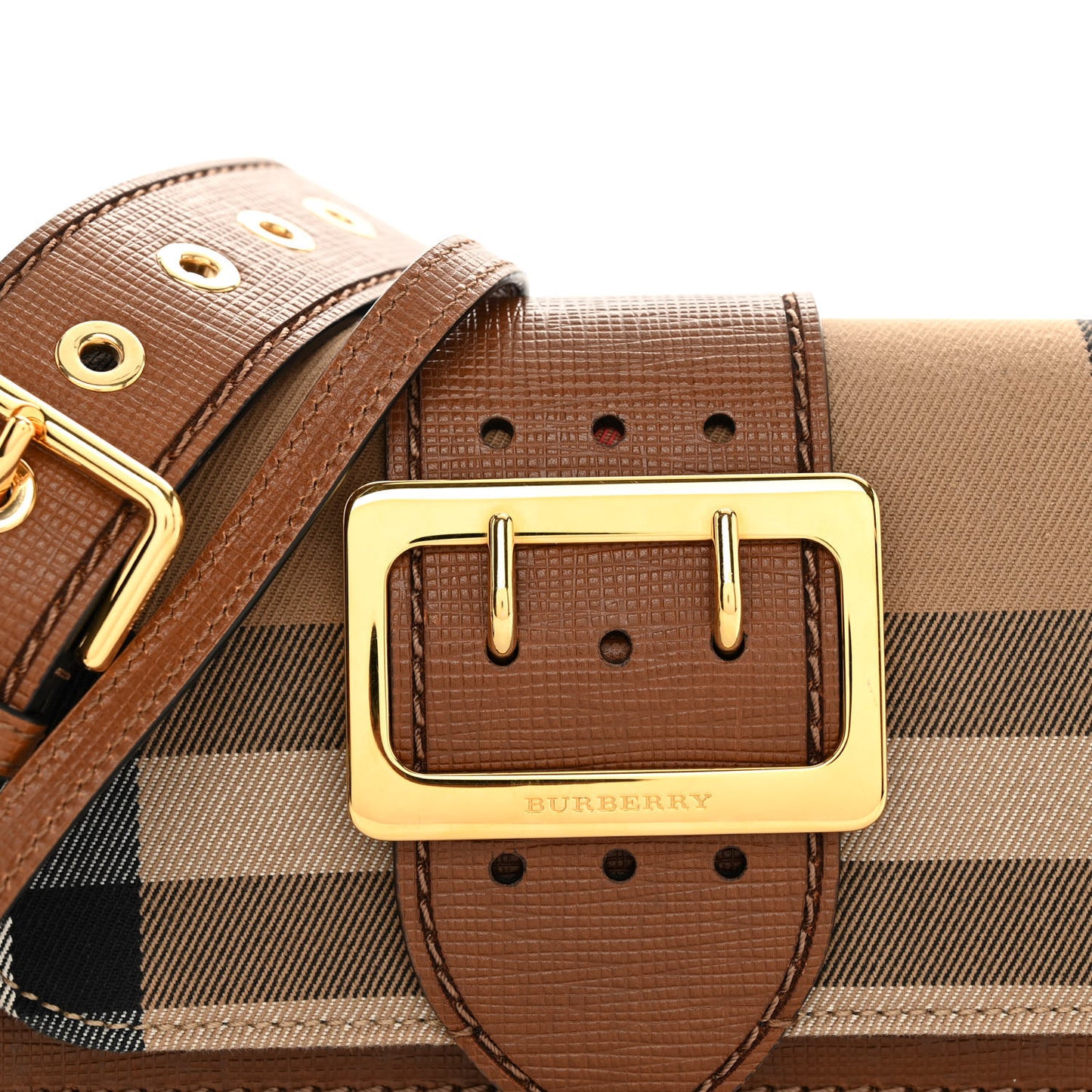 House Check Bridle Calfskin Small Madison Buckle Bag Tan