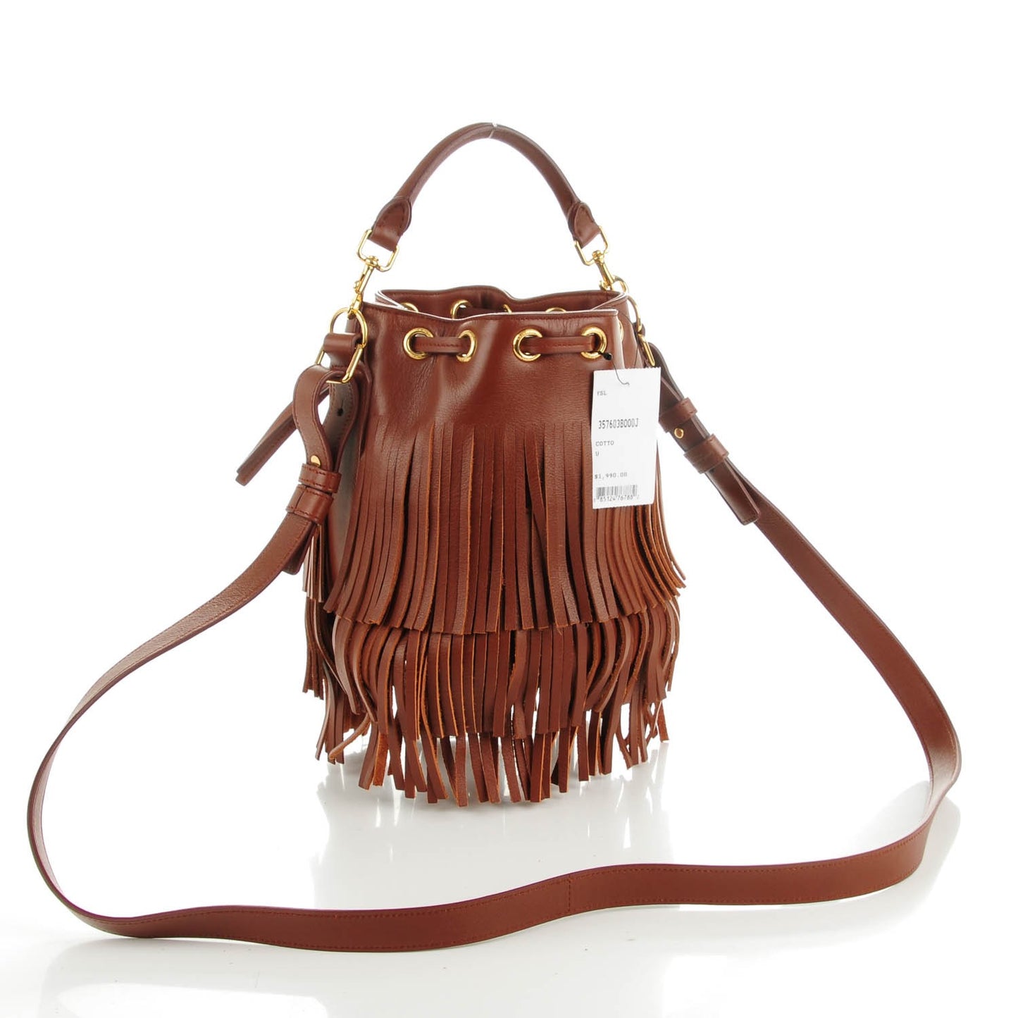 Calfskin Small Emmanuelle Fringe Bucket Bag Cotto