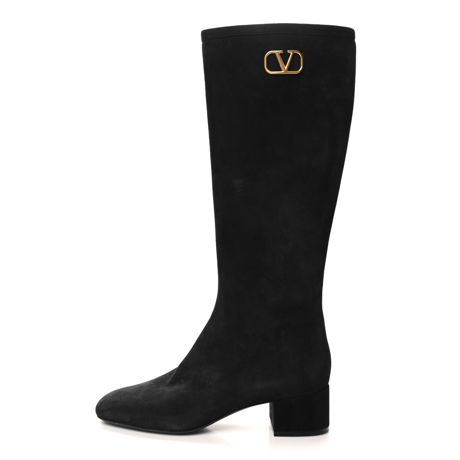 Valentino Garavani Suede VLogo Knee High 45mm Boots 40 Black 1 of 7