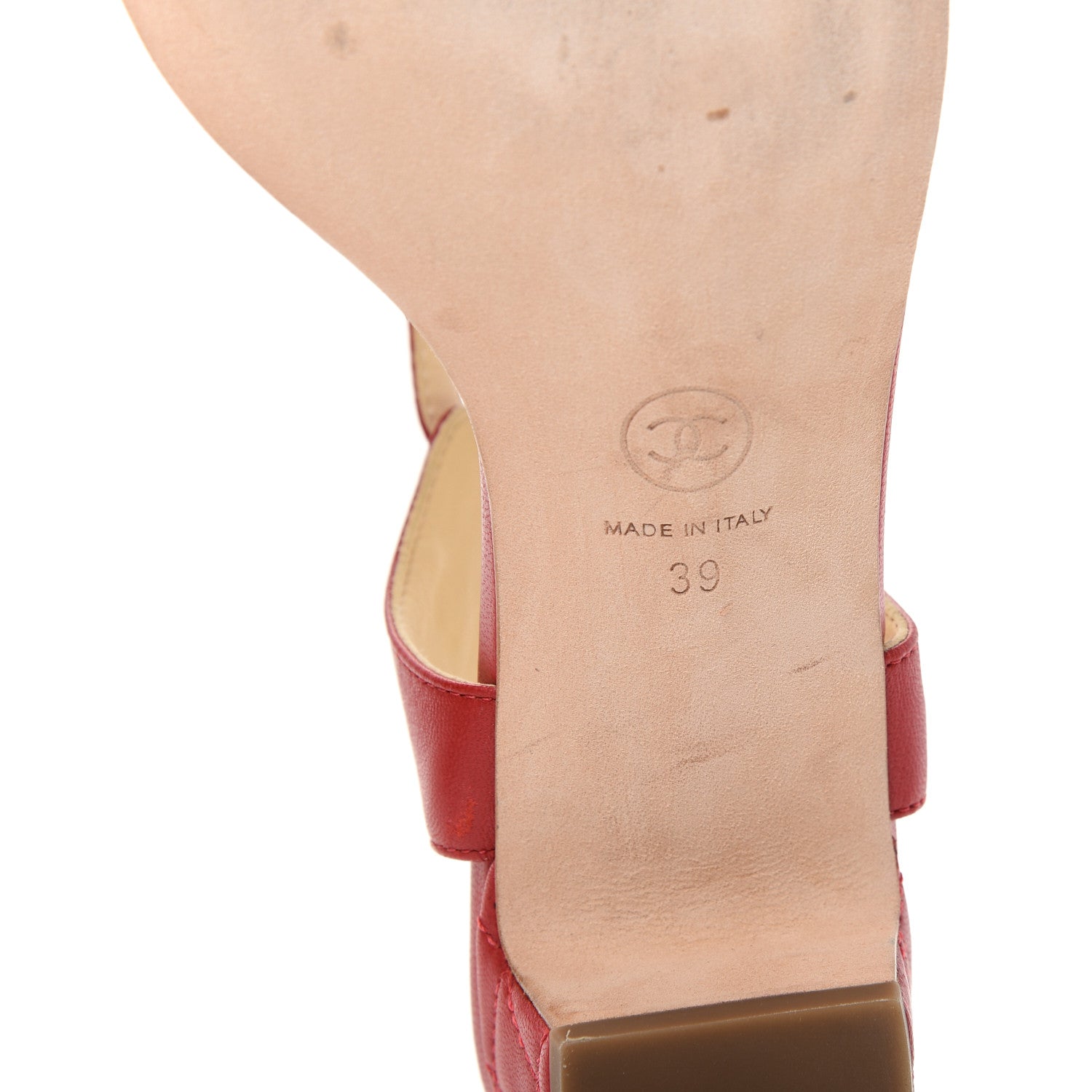 Chanel Lambskin CC Pearl Chain Sandals 39 Red 9 of 10