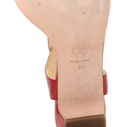 Chanel Lambskin CC Pearl Chain Sandals 39 Red 9 of 10