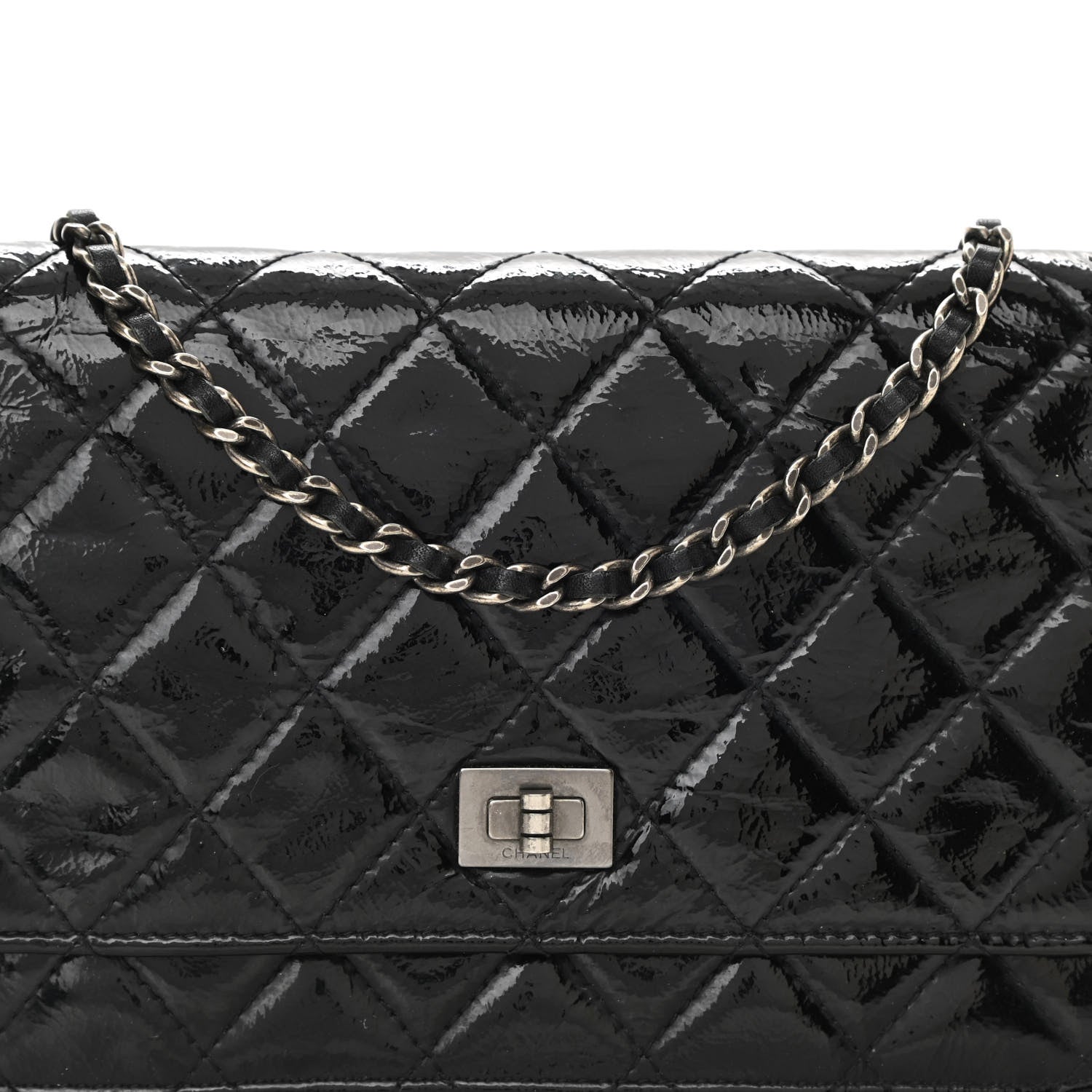 Chanel Distressed Patent Calfskin Quilted Reissue Wallet On Chain WOC Black 4 of 11