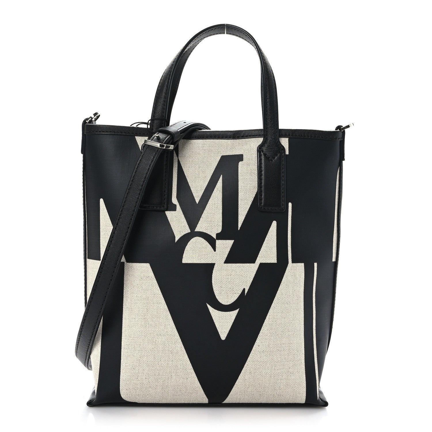 MCM Canvas Glitch Logo Shopper Tote Black White 1 of 8