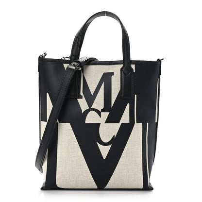 MCM Canvas Glitch Logo Shopper Tote Black White 1 of 8
