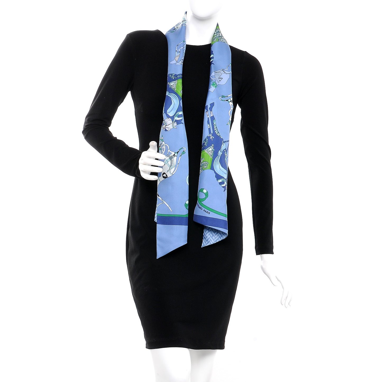 Silk Tout En Carre Chevron Maxi Twilly Blue Jean Vert Ciel