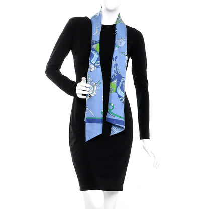 Hermes Silk Tout En Carre Chevron Maxi Twilly Blue Jean Vert Ciel 2 of 5