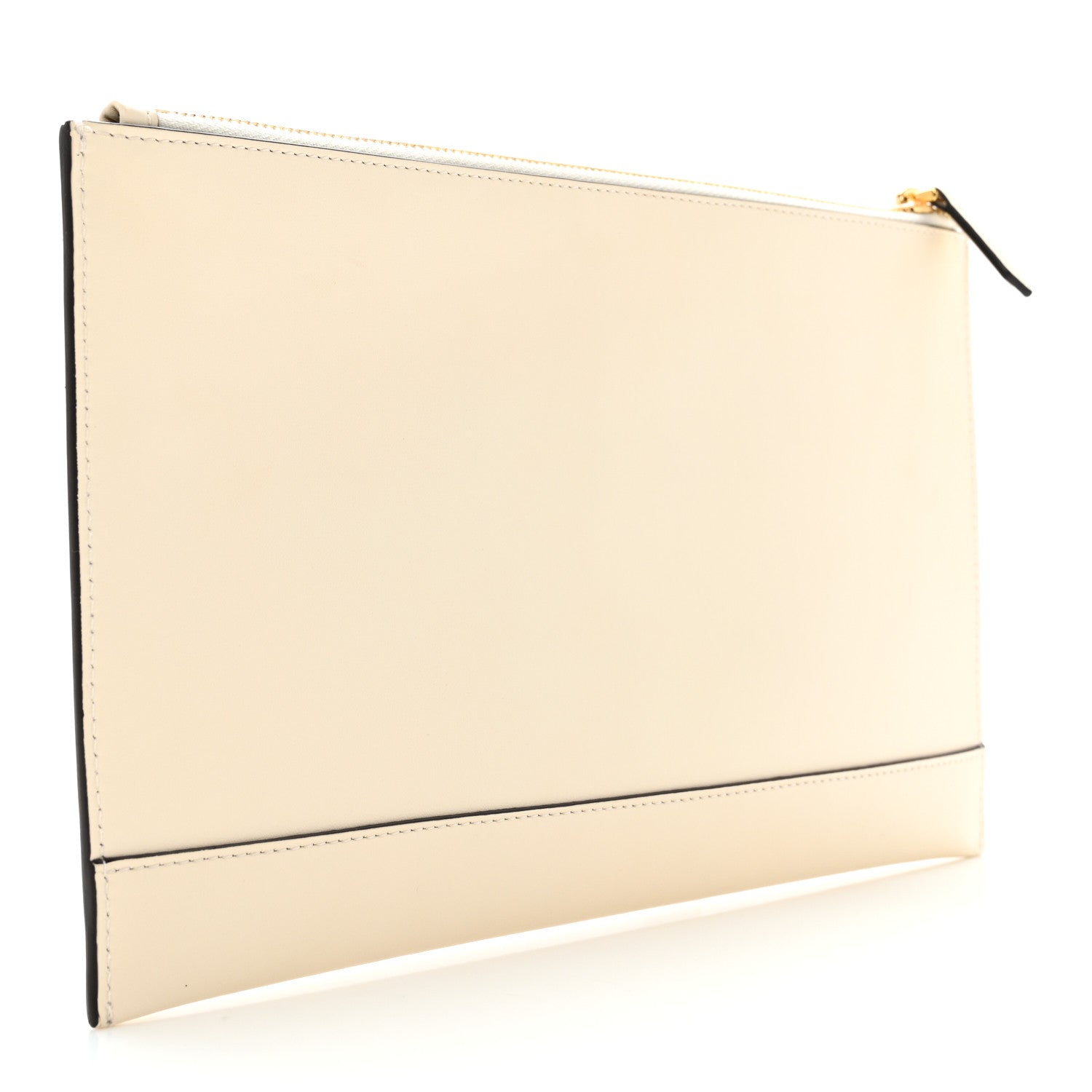 Fendi Vitello King Logo Embossed Medium Flat Pouch White Ice 3 of 8