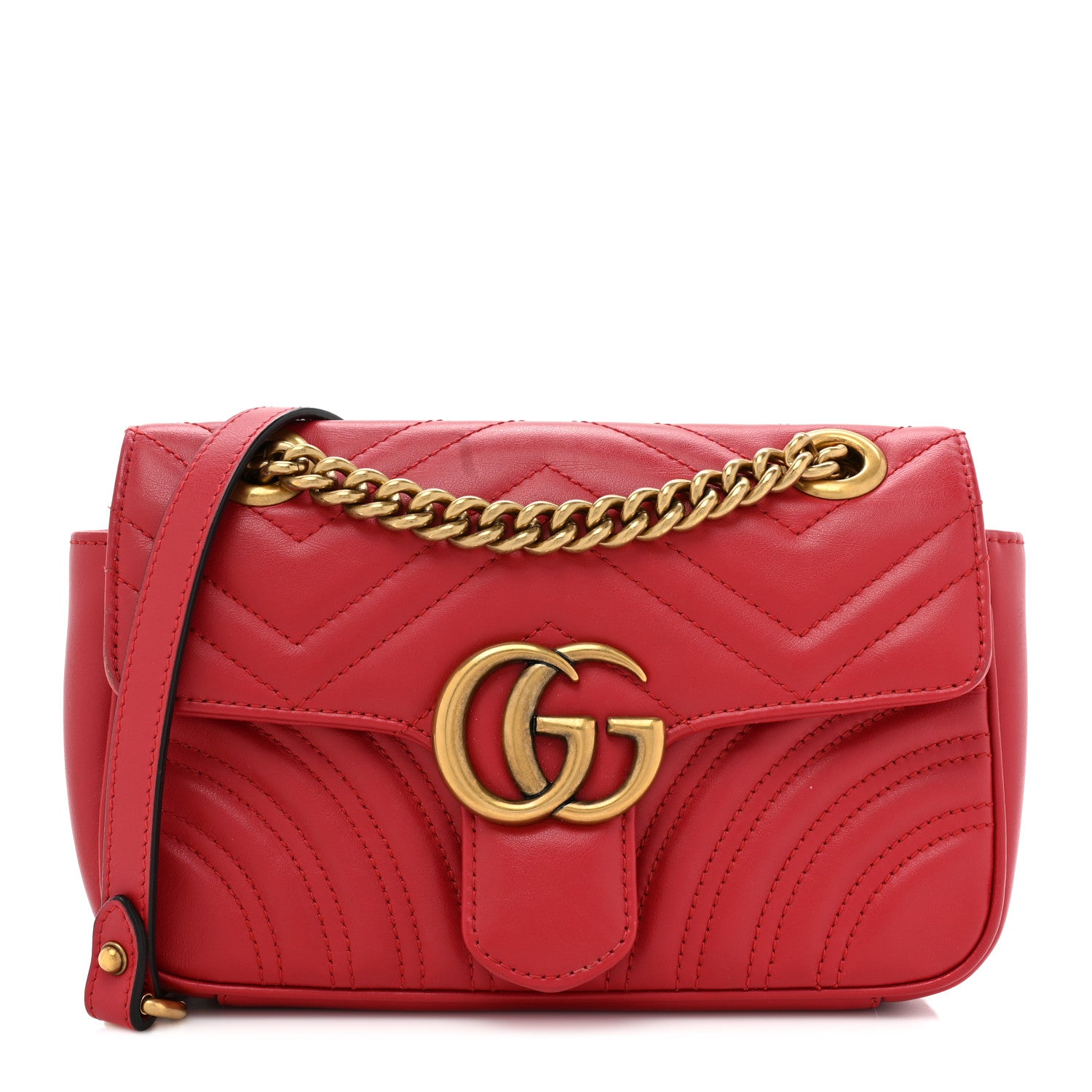 Gucci Calfskin Matelasse Mini GG Marmont Shoulder Bag Hibiscus Red 1 of 14