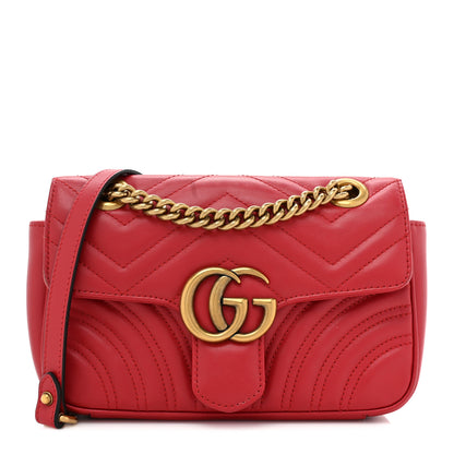 Gucci Calfskin Matelasse Mini GG Marmont Shoulder Bag Hibiscus Red 1 of 14