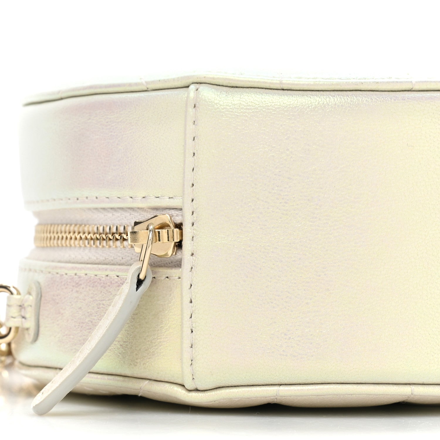 Chanel Iridescent Lambskin Quilted Round Clutch With Chain Ivory 9 of 10
