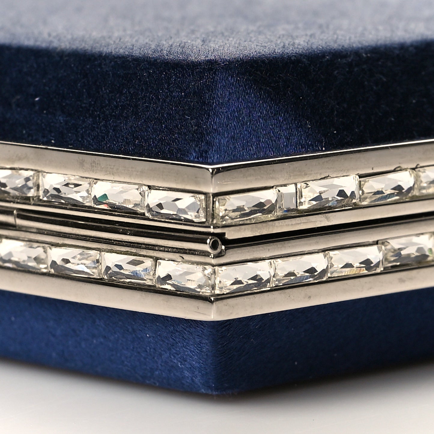 Satin Crystal Frame Coffered Evening Clutch Navy