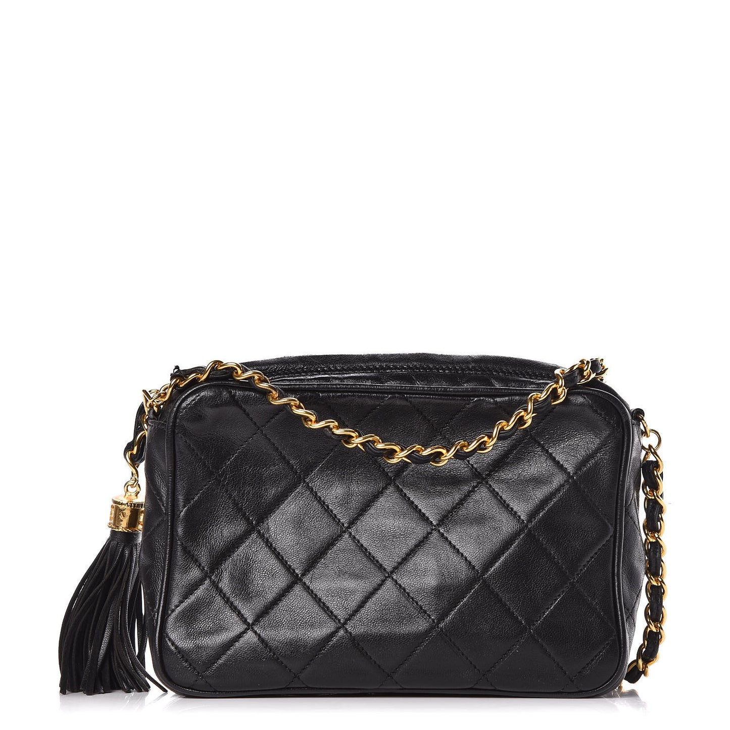 Lambskin Quilted Tassel Camera Case Pouch Black