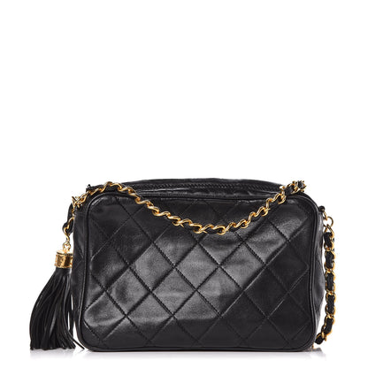 Chanel Lambskin Quilted Tassel Camera Case Pouch Black 1 of 14