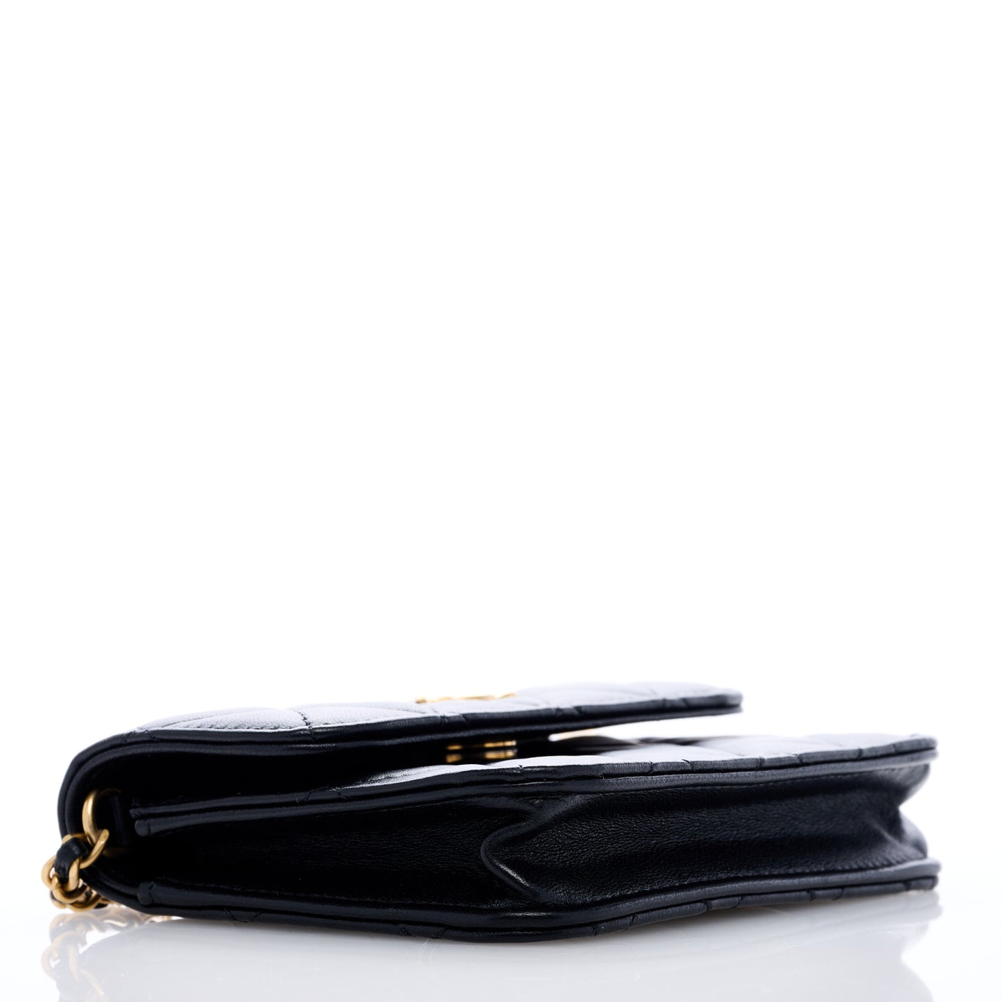 Lambskin Quilted Pearl Crush Clutch With Chain Black