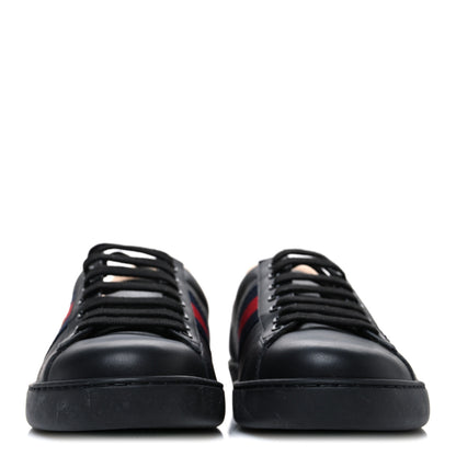 Gucci Miro Soft Calfskin Laminated Ayers Web Bee Embroidered Mens Ace Sneakers 6 Black Red Flame Night 3 of 12