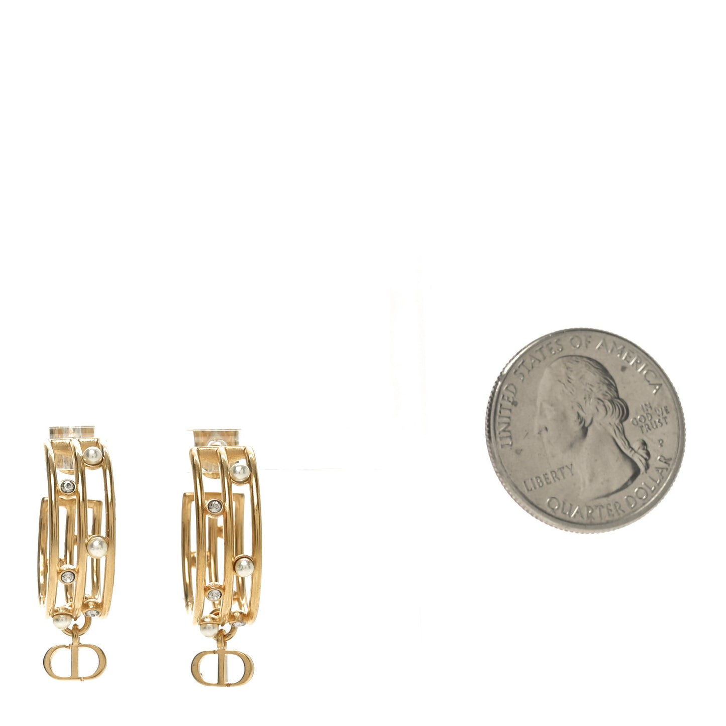 Pearl Crystal D-Backstage Hoop Earrings Gold
