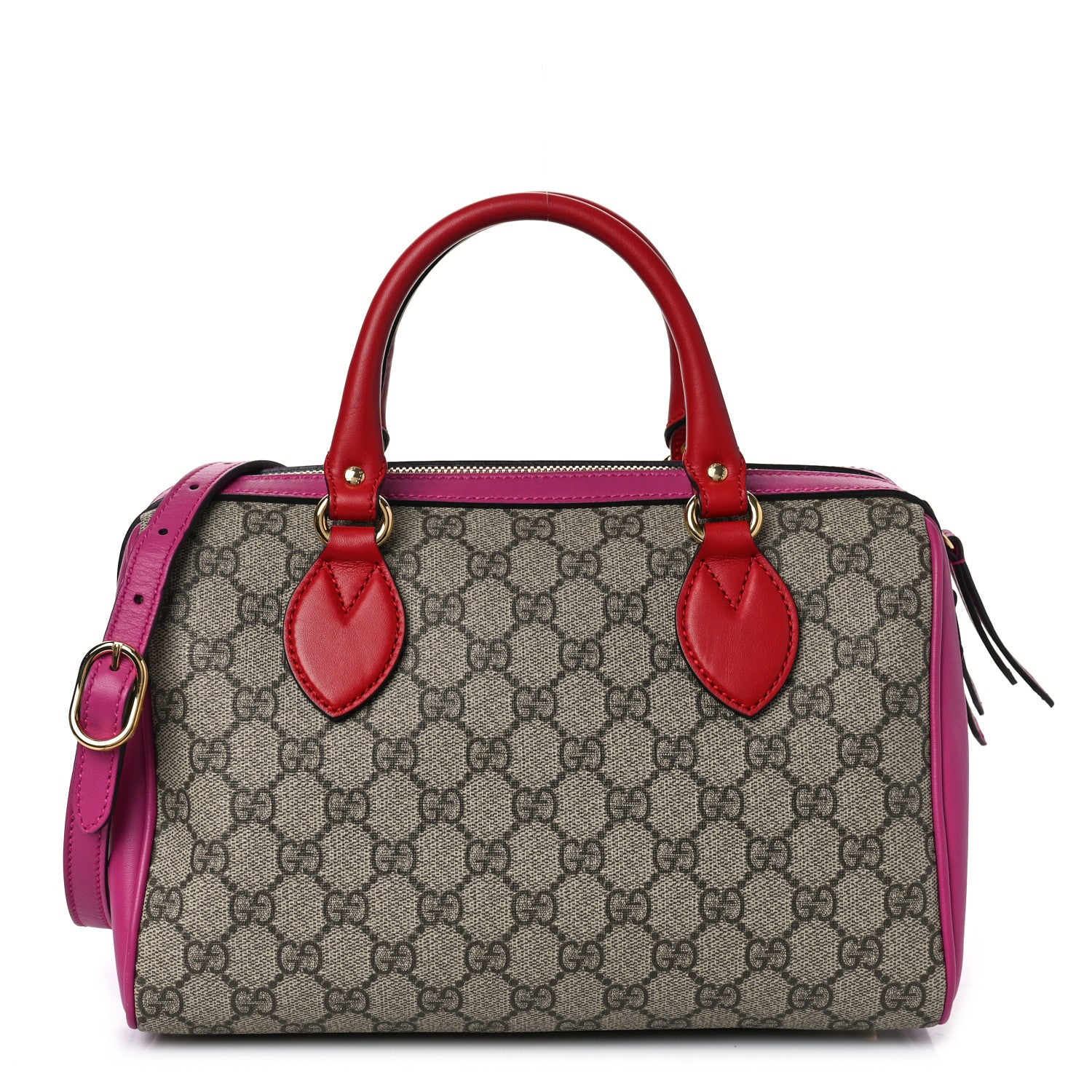 Gucci GG Supreme Monogram Moon Calfskin Small Boston Beige Ebony Hibiscus Red New Rosette 1 of 10