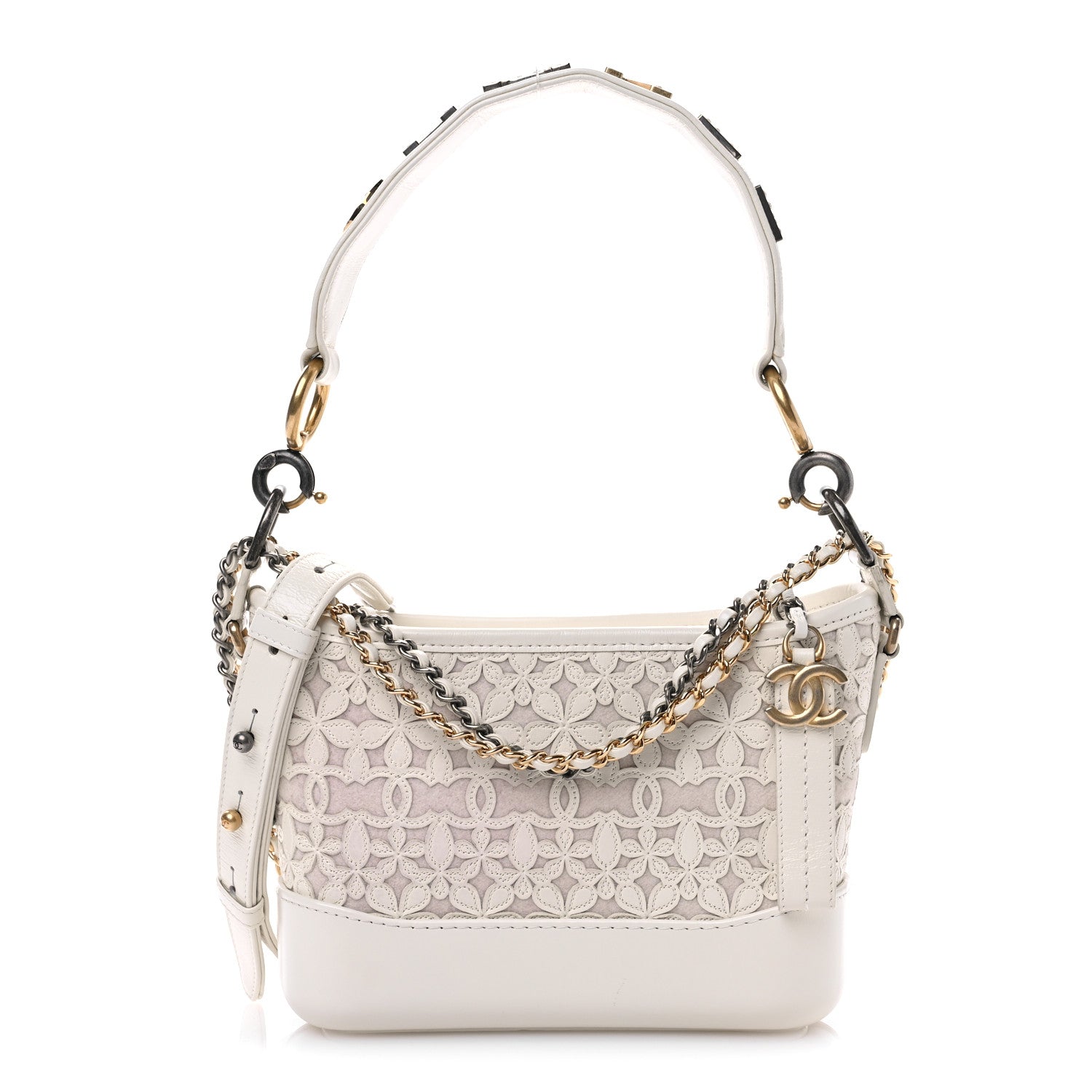 Chanel Calfskin Wool Felt Embossed Small Gabrielle Logo Hobo White 1 of 11