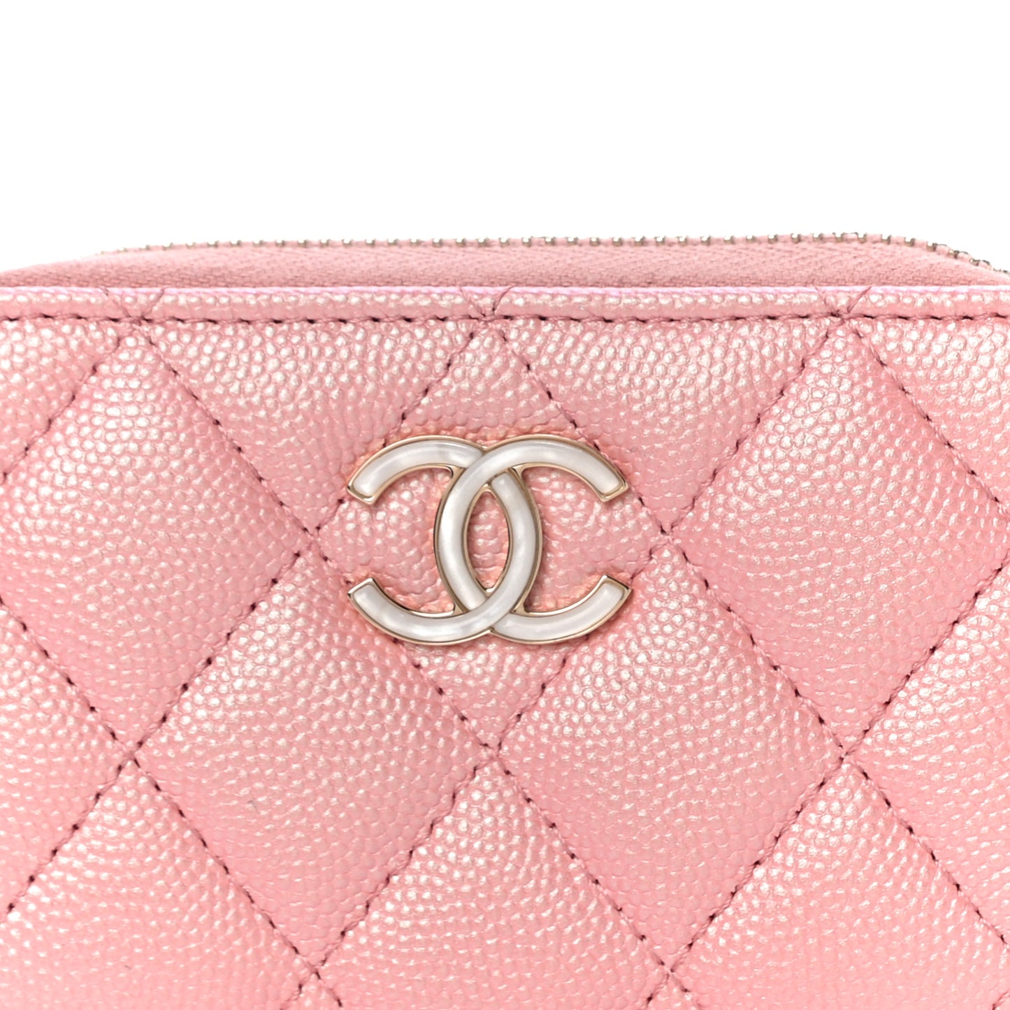 Iridescent Caviar Quilted Zip Coin Purse Pink