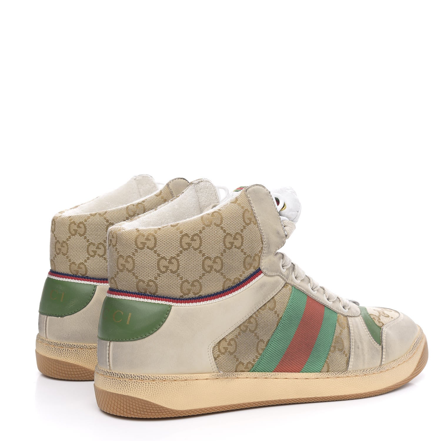 Gucci GG Monogram Nubuck Web Mens Screener High Top Sneakers 8.5 New Sand Dusty Milk Vintage Green 4 of 9
