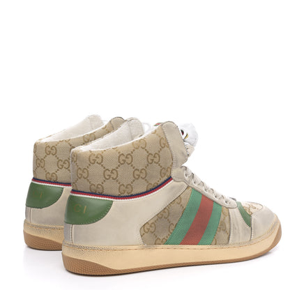 Gucci GG Monogram Nubuck Web Mens Screener High Top Sneakers 8.5 New Sand Dusty Milk Vintage Green 4 of 9
