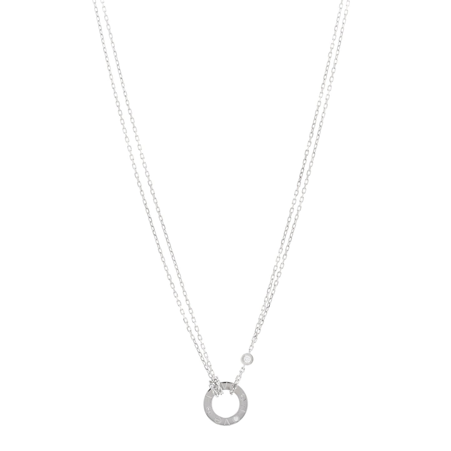 18K White Gold 2 Diamond LOVE Necklace