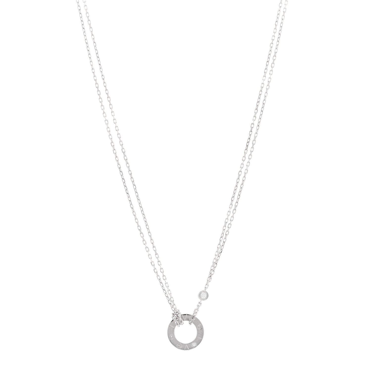 Cartier 18K White Gold 2 Diamond LOVE Necklace 1 of 4