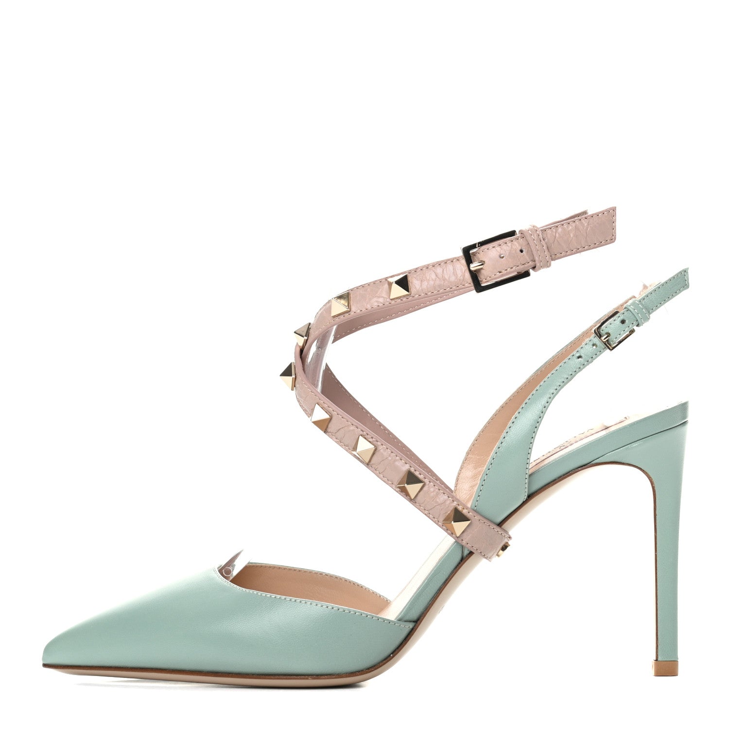 Valentino Garavani Nappa Rockstud Cross Strap Slingback 90mm Pumps 37 Morning Dew Poudre 1 of 11