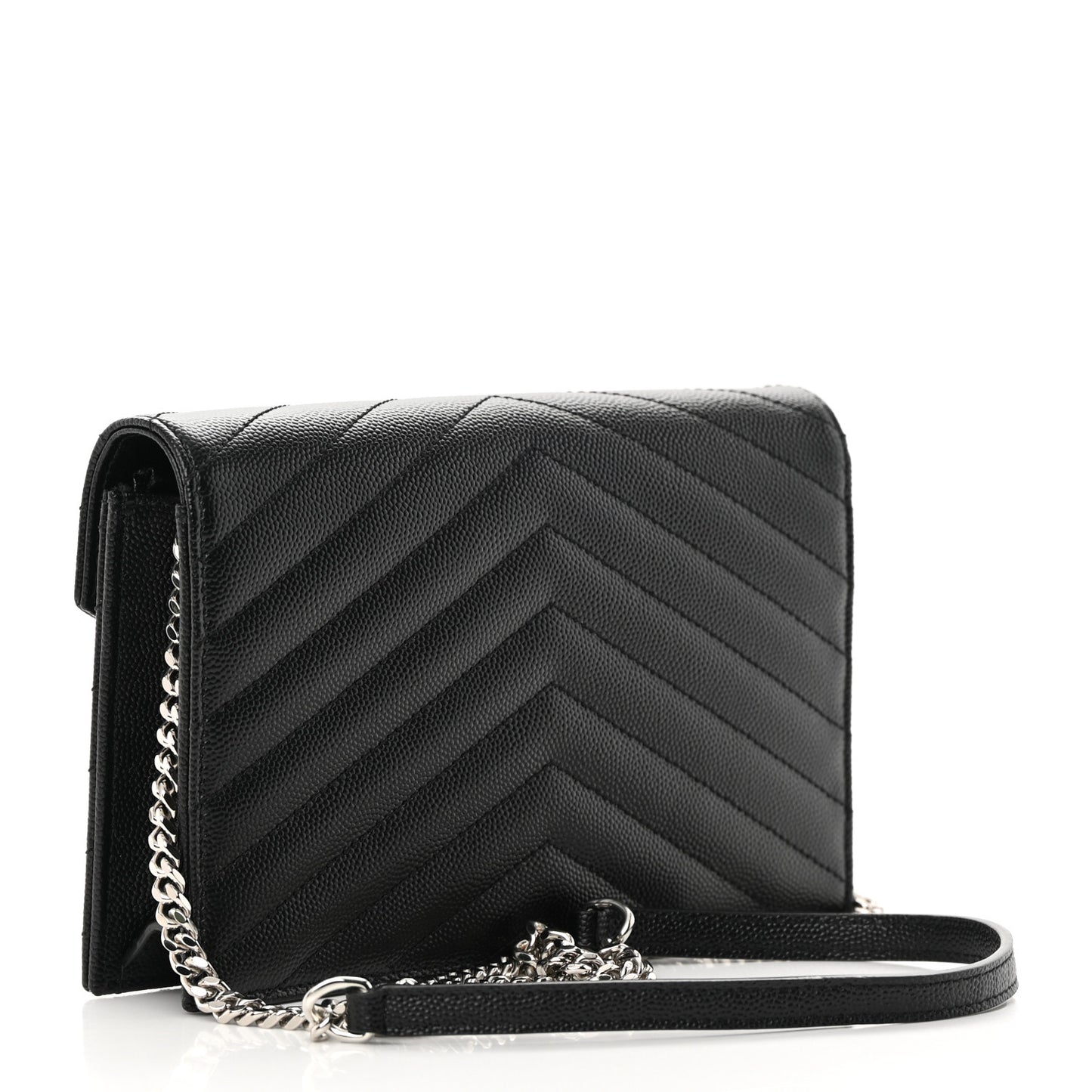 Grain De Poudre Matelasse Chevron Monogram Envelope Chain Wallet Black