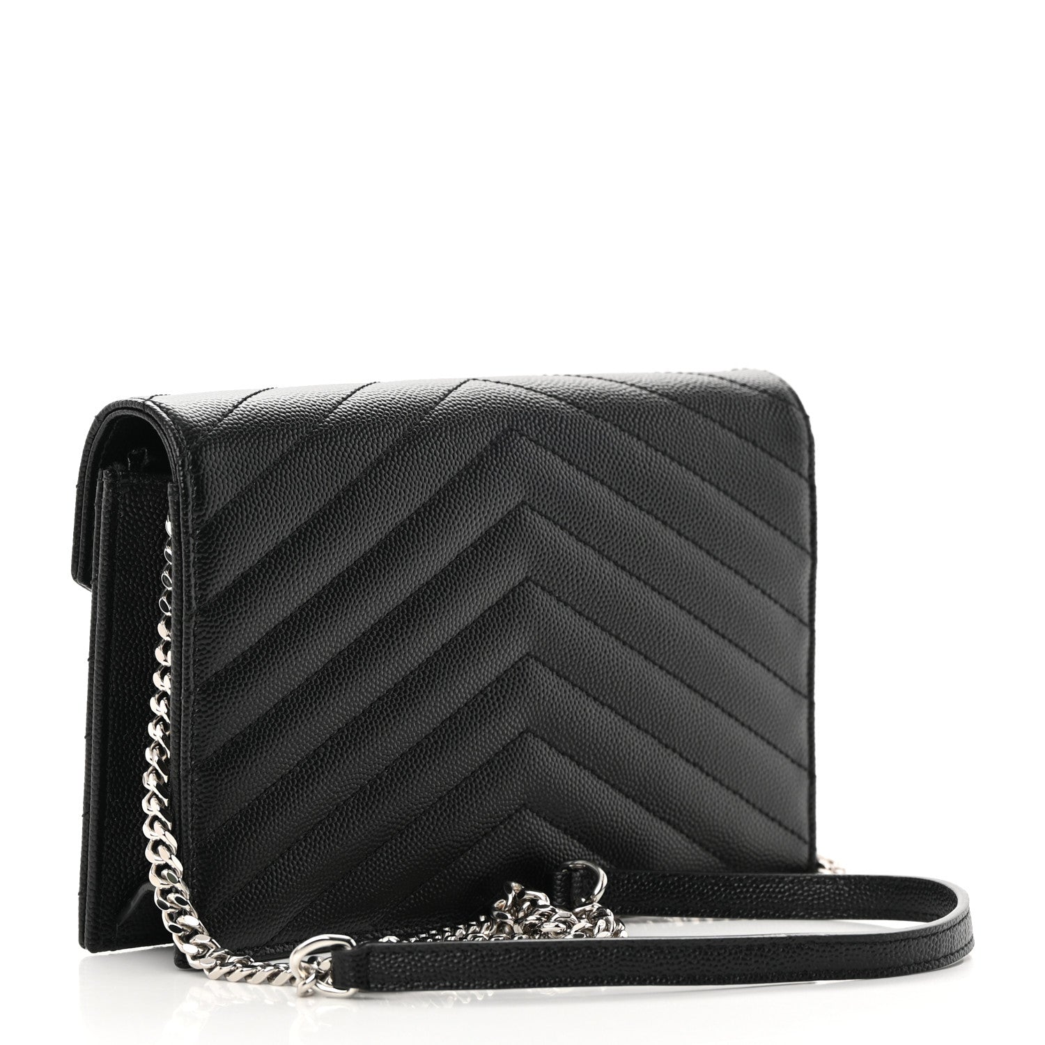 Saint Laurent Grain De Poudre Matelasse Chevron Monogram Envelope Chain Wallet Black 2 of 12