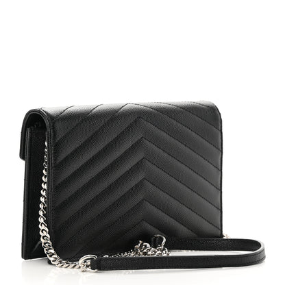 Saint Laurent Grain De Poudre Matelasse Chevron Monogram Envelope Chain Wallet Black 2 of 12