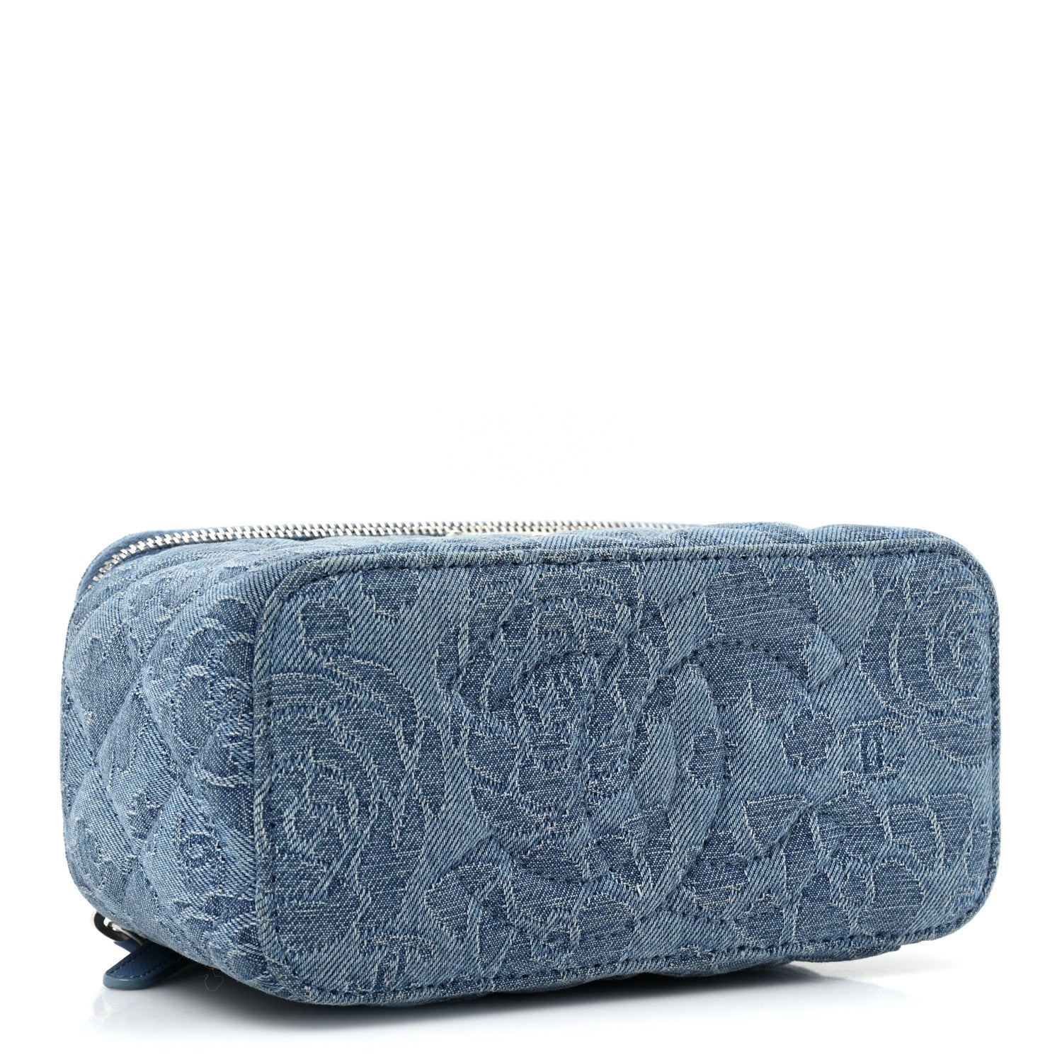 Chanel Denim Quilted Sweetheart Small Vanity Case With Chain Blue 4 of 13