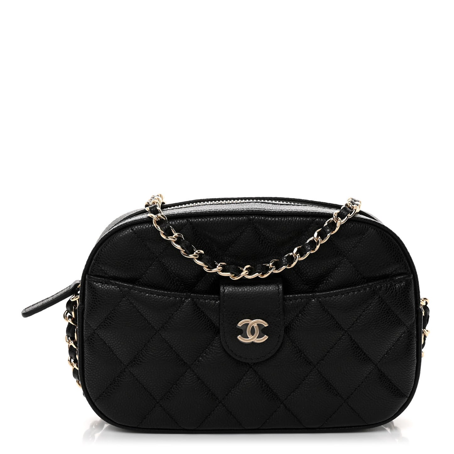 Caviar Quilted Chain Camera Bag Black