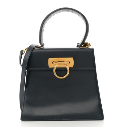 Salvatore Ferragamo Brushed Off Calfskin Small Iconic Top Handle Bag Navy 1 of 10