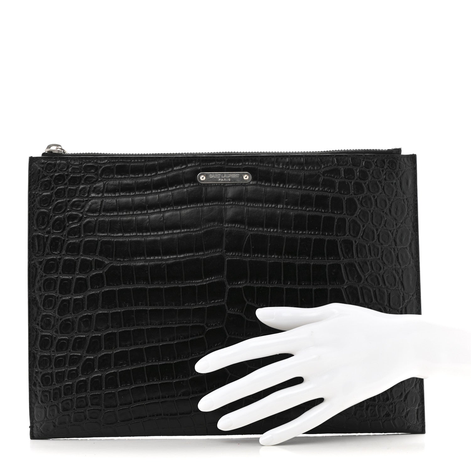 Saint Laurent Calfskin Crocodile Embossed Document Holder Black 2 of 9