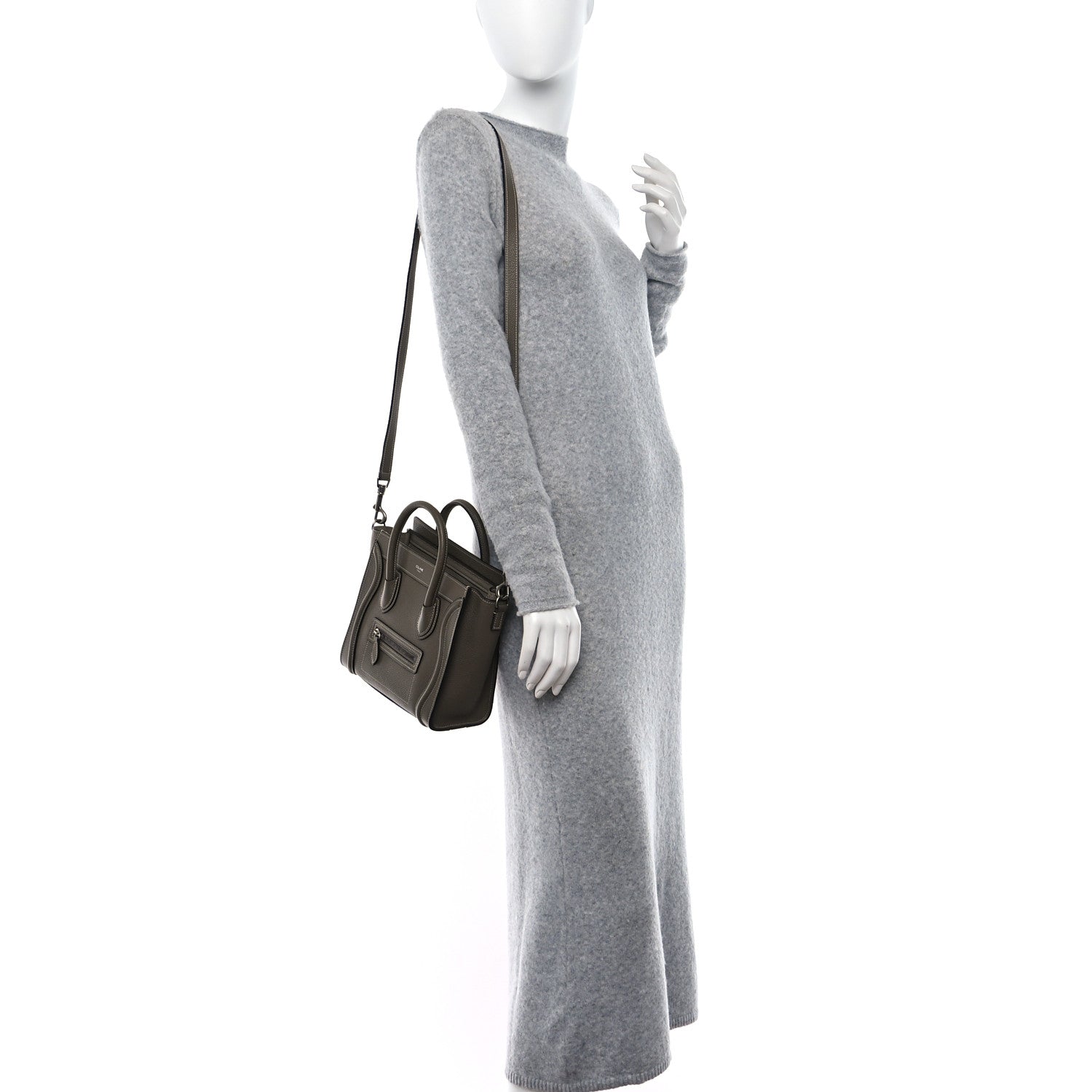 Celine Drummed Calfskin Nano Luggage Souris 2 of 10