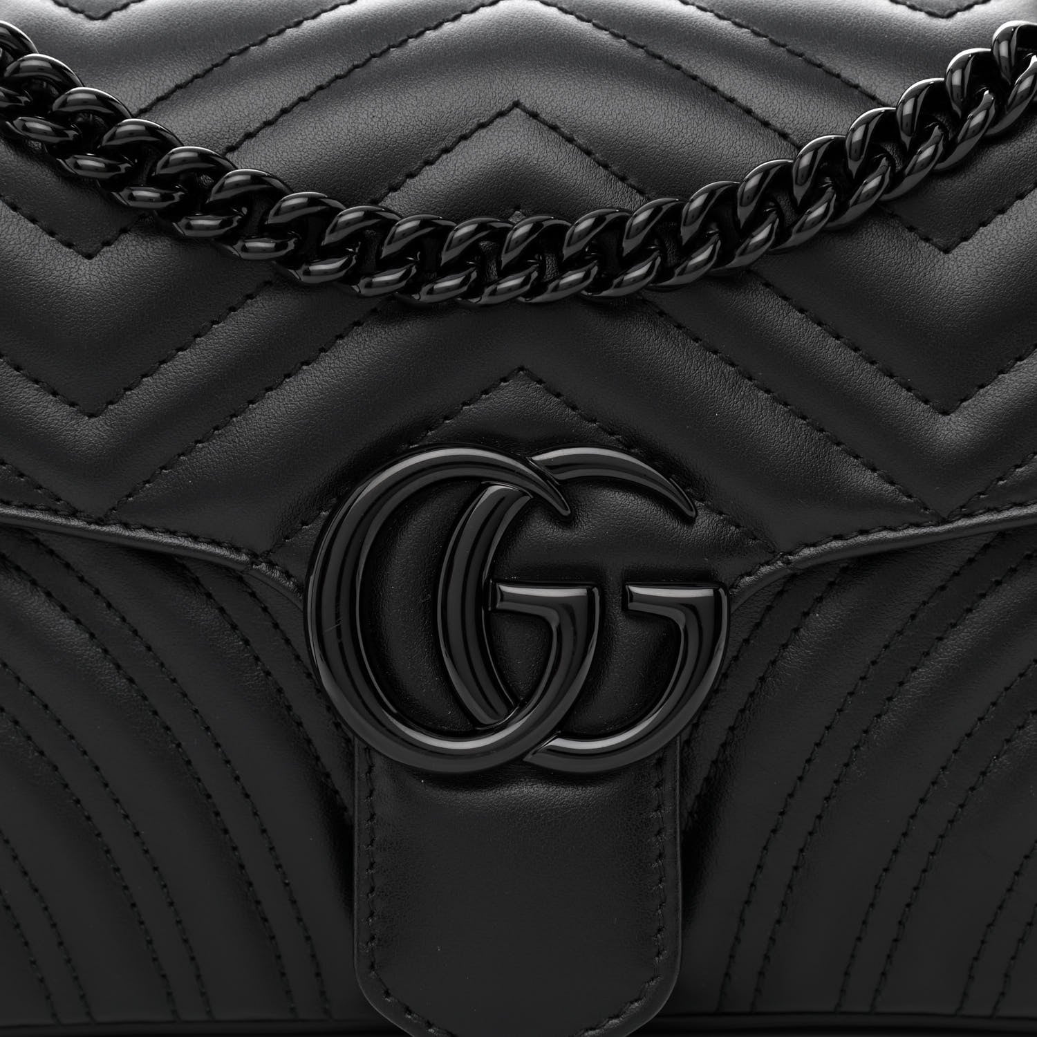 Gucci Calfskin Matelasse Monochrome Small GG Marmont Shoulder Bag Black 7 of 9