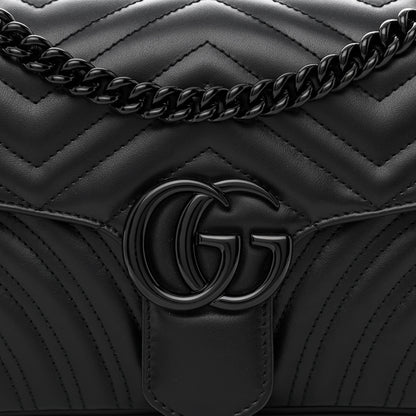 Gucci Calfskin Matelasse Monochrome Small GG Marmont Shoulder Bag Black 7 of 9