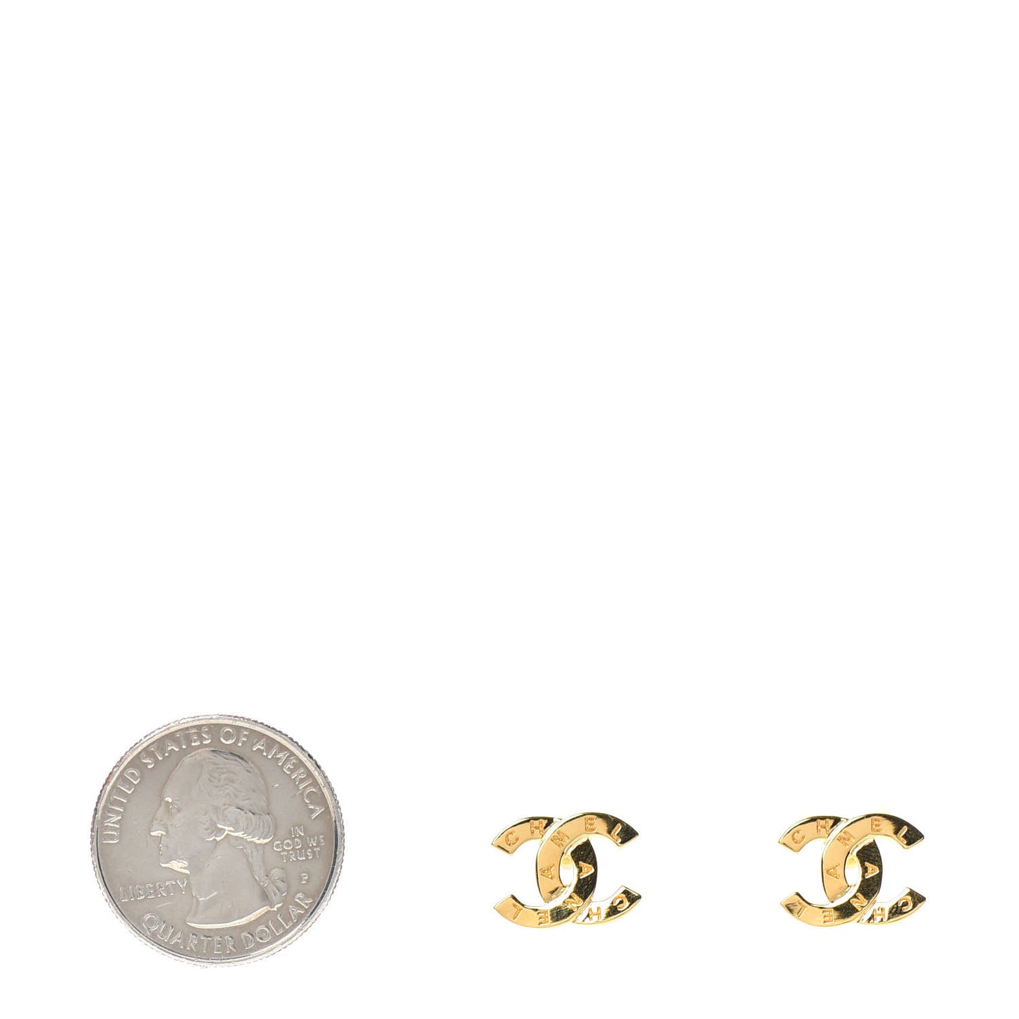 Metal CC Paris Button Stud Earrings Gold