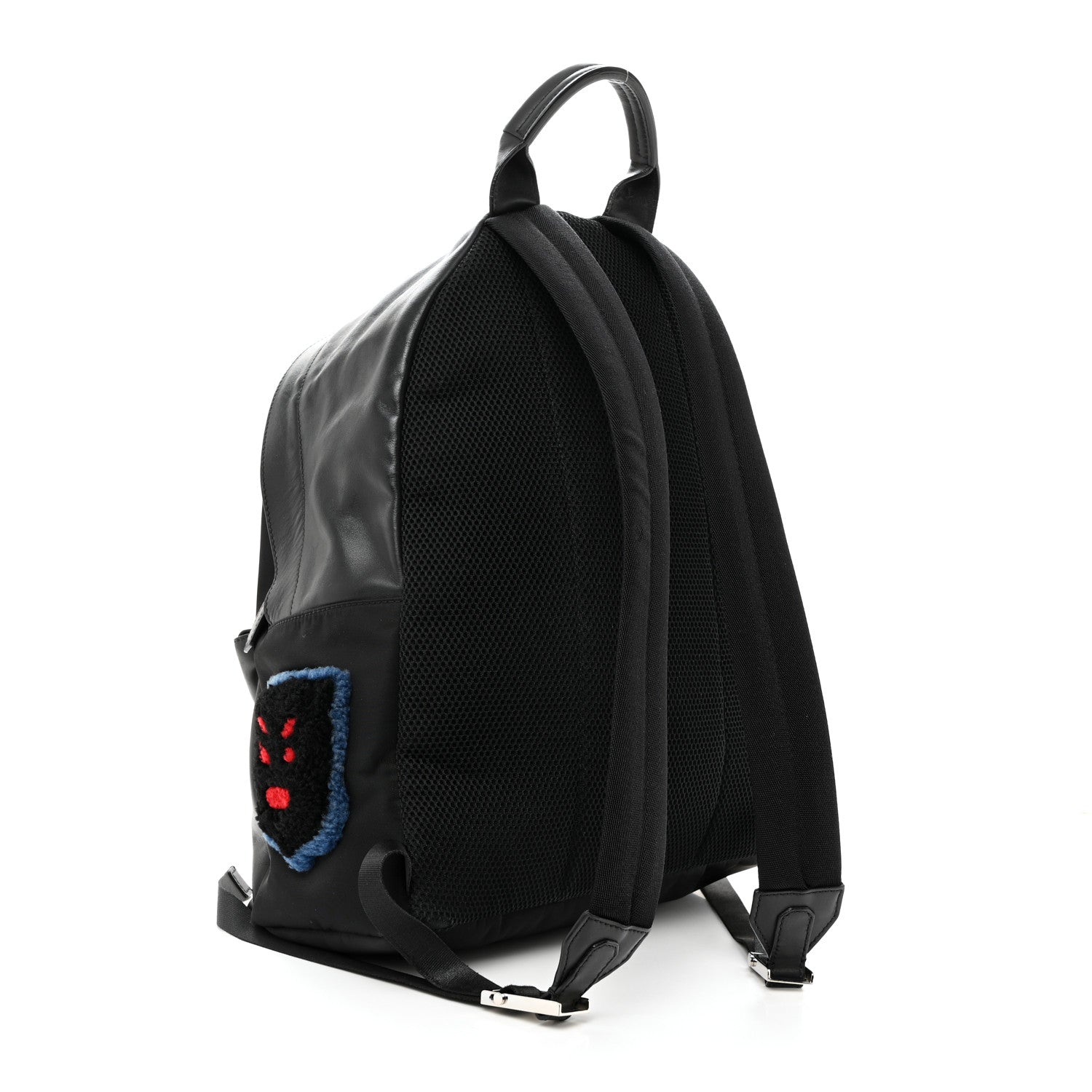 Fendi Nylon Calfskin Shearling Emoticon Backpack Black 2 of 11
